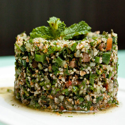 close-up of tabouleh